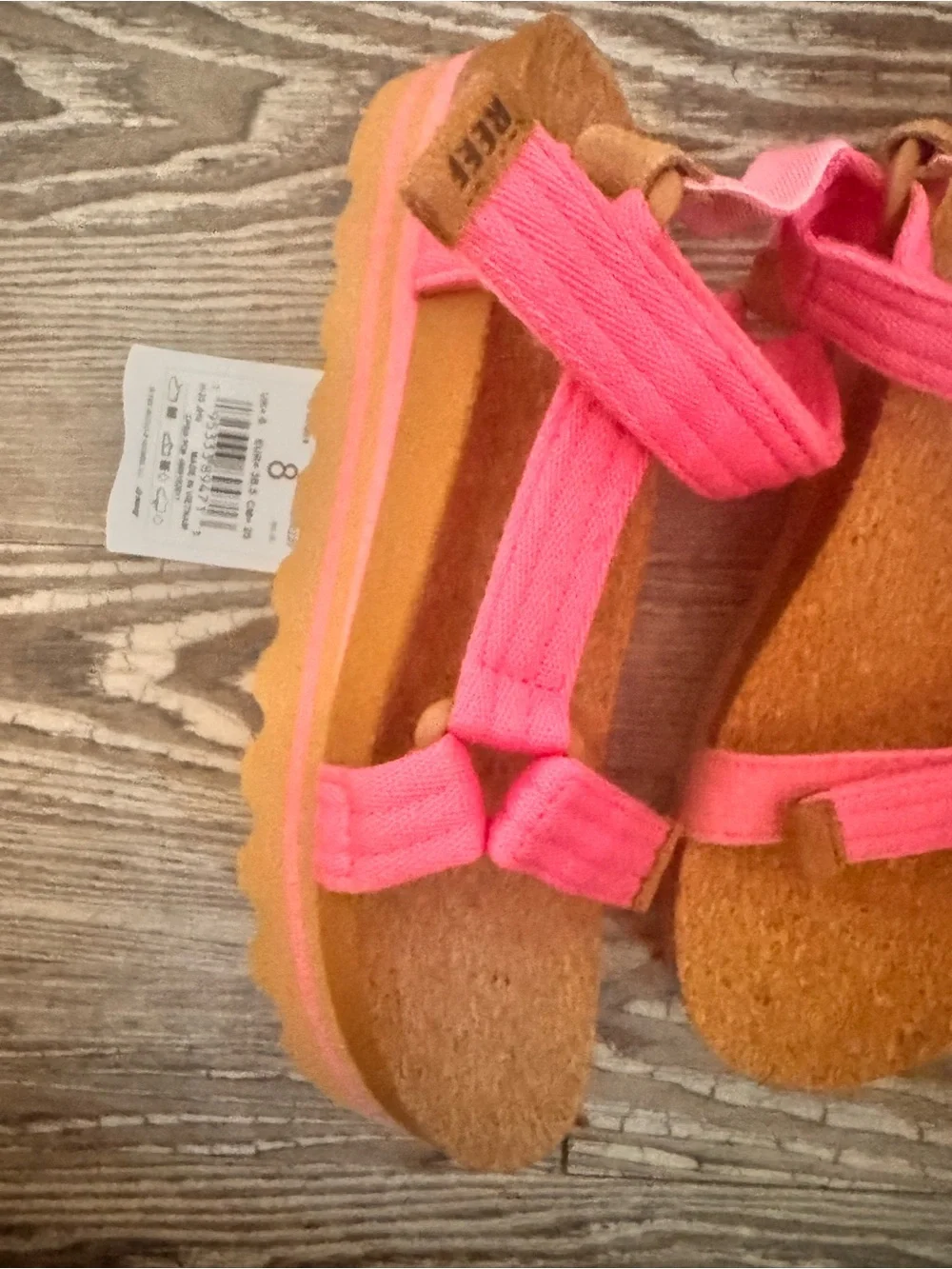 Reef Kids Neon Pink Adjustable Cork-Insole Sandals